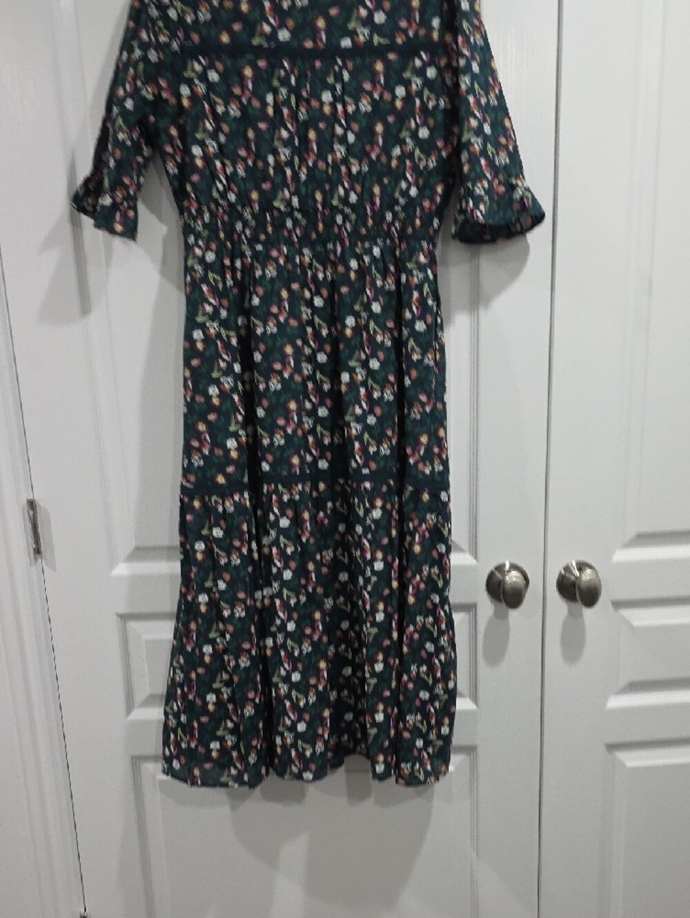 DownEast Dark Green Floral Midi Dress with Ruffle Hem - Picture 5 of 5